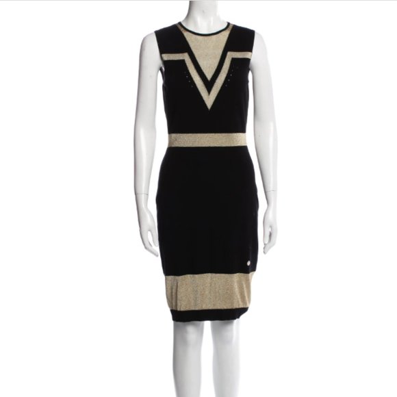 Versace Collection Black Gold Colorblock Pattern Knee-Length Dress M 44 - Picture 1 of 3